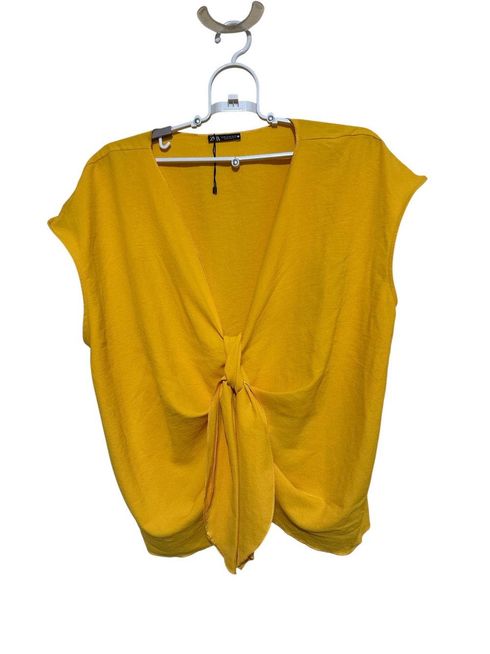 Zara Mustard Yellow Tie-Front V-Neck Blouse